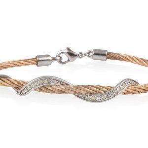 Gold Cable Bracelet With Stainless Steel Wave Bar